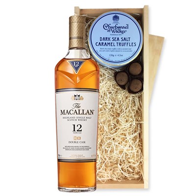 The Macallan Double Cask 12 YO Whisky And Dark Sea Salt Charbonnel Chocolates Box